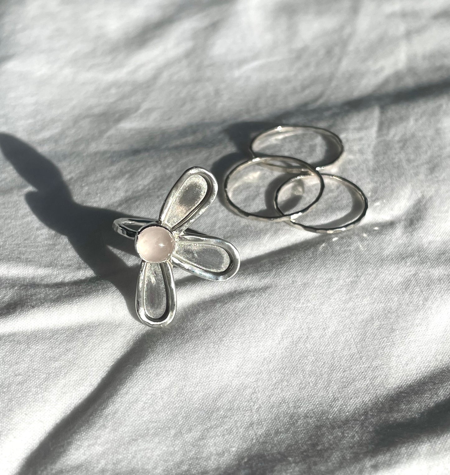 Rose Quartz Flower Ring