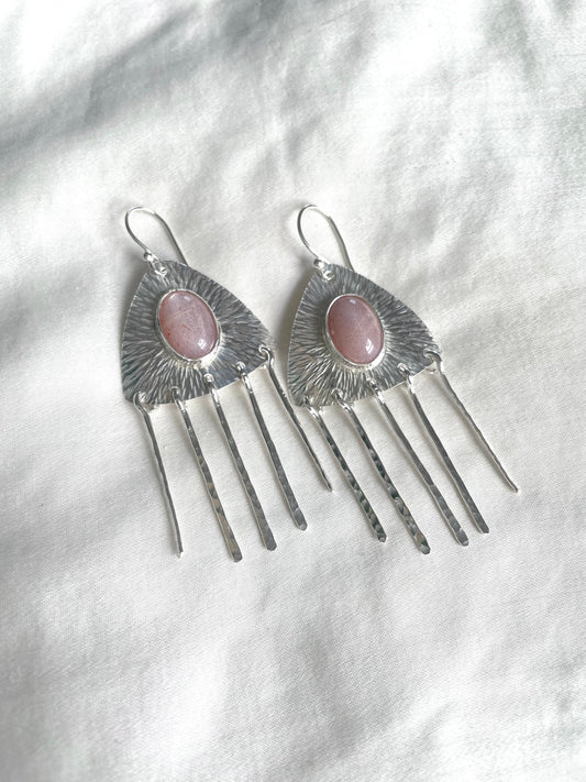 Peach Indian Moonstone Fringe Earrings