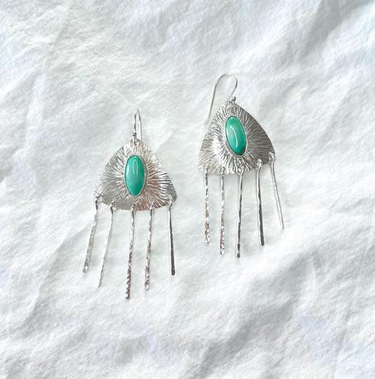 Oval Turquoise Fringe Earrings